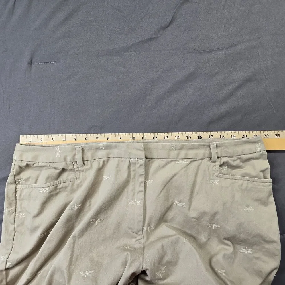 Talbots Shorts Bermuda Khaki Chino Embroidered Dragonfly Size 20W